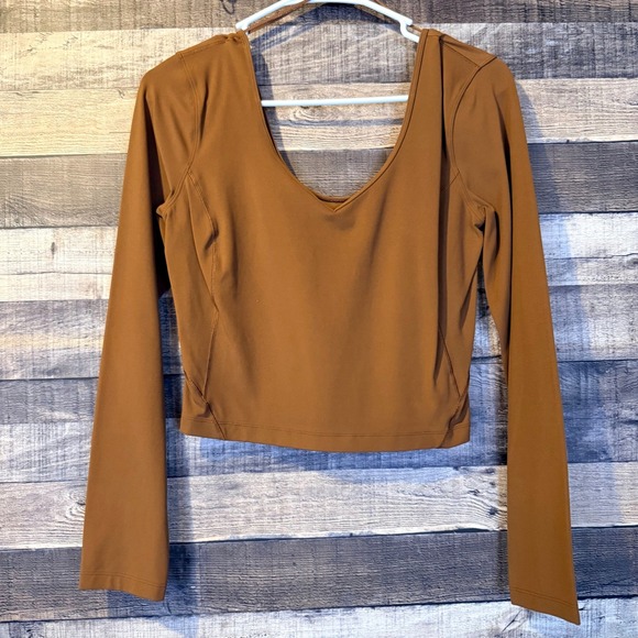 Lululemon Align Long Sleeve Shirt Brown Crop Top 6 Gym Workout Athlete Athletic - Picture 2 of 5